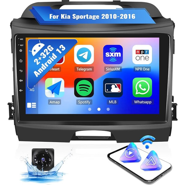 OiLiehu 2G + 32G Android 13 Radio 2 Din bezvadu Carplay Android automašīnai Kia Sportage 2010-2016 Automašīnas radio ar ekrānu 9 collas Atbalsta Ekvalaizers/Bluetooth/FM RDS/WiFi/GPS/Augstuma kamera