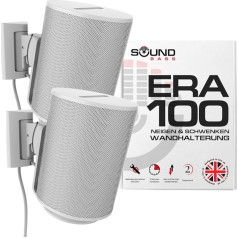 Sound bass ERA100 Tilt & Swivel White Twin Wall Mount kronšteins (2 Pack), saderīgs ar Sonos ERA 100, viegla uzstādīšana, komplektā ietilpst montāžas komplekts, dubultā, pāri