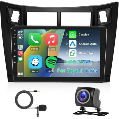 Hodozzy 8 kodolu 4G + 64G Android auto radio Toyota Yaris 2005-2011.9 collu IPS skārienjūtīgā ekrāna navigācija ar bezvadu Carplay Android auto, 2 DIN radio Bluetooth DSP WiFi FM RDS atpakaļgaitas kamera