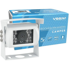 VSG24 Camper Rückfahrkamera Wohnmobil Wohnwagen/Rückfahrsystem Camera/Nachtsicht & Wetterfest/einfaches Nachrüsten Einparkhilfe Kamera hinten Frontkamera LKW Anhänger 12V-24V Set Weiß