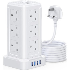 NVEESHOX Pagarinātāja pagarinātājs, 12 virzienu strāvas lādēšanas tornis ar 4 USB ligzdām 3 m / 9,8 pēdas garš pagarinātājs Multi Plug 3250 W 13 A aizsardzība pret pārslodzi TV datoru portatīvajiem datoriem iPhone planšetdatoriem