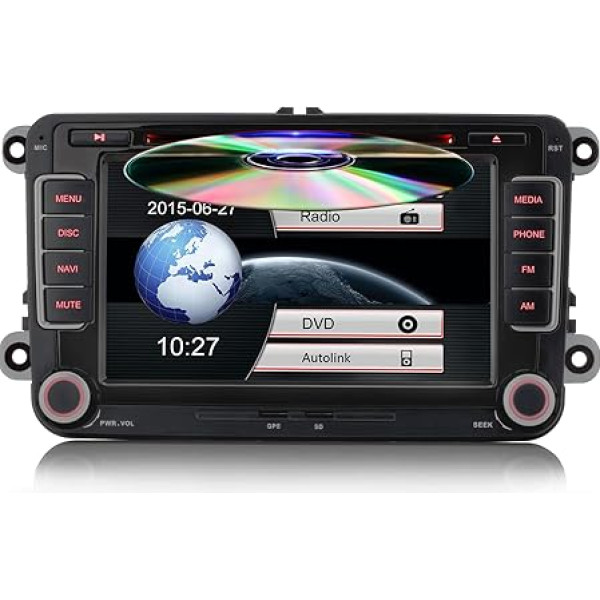 iFreGo 7 Auto radio ar Bluetooth Volkswagen, Skoda un Seat, DVD CD, GPS navigācija, 2 DIN 7 krāsu radio FM/AM/RDS radio USB SD skārienjūtīgais ekrāns radio ar stūres vadības ierīci, atpakaļgaitas kamera,