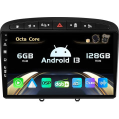 SXAUTO Android 13 - Iebūvēts 4G LTE un DAB - 6G + 128G - Autoradio Peugeot 308/408 (2010-2016) - Divu joslu WiFi - CarPlay Android Car - Kamera + mikrofons - Vadāmība no stūres - QLED 9 collu 2 DIN