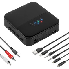 Geekria TR68 Bluetooth 5.0 raidītāja uztvērējs TV mājas stereo skaļrunim ar skaļuma regulēšanas funkciju HiFi bezvadu audio adapteris ar AAC SBC un AptX HD/zema latentuma funkciju 2 austiņām (optiskais RCA AUX)