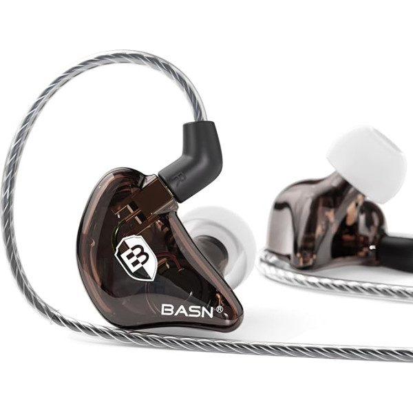 BASN Bsinger PRO In-Ear monitori mūziķiem, divi noņemami MMCX kabeļi ar trokšņu slāpēšanu (brūni)