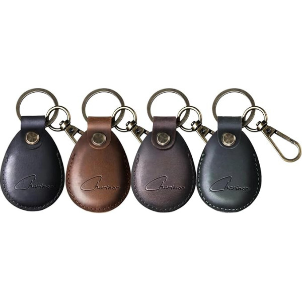 Premium Case for AirTag with Genuine Leather Keyring, Airtag Pendant, Slēptas Case for Apple Air Tag [Pack of 4 Coffee Brown + Dark Brown + Black + Green 2.0]