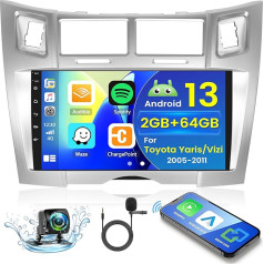 2 + 64 GB Android 13 Auto radio Toyota Yaris/Vizi 2005-2011 Radio Wireless Carplay Android automašīnai, 9 collu IPS Touch Screen radio ar aizmugures skata kameru, Bluetooth, navigācija, WiFi, DSP, EQ, Mirror Link