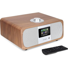 LEMEGA M3P WiFi Stereo interneta radio, DAB/DAB+ un FM digitālais radio, Bluetooth, Spotify Connect, austiņu izeja, AUX ieeja, 60 priekšpiedāvājumu iestatījumi, divi modinātāji, tālvadības pults un lietotnes vadība - valriekstu rieksts