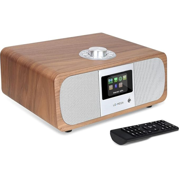 LEMEGA M3P WiFi Stereo interneta radio, DAB/DAB+ un FM digitālais radio, Bluetooth, Spotify Connect, austiņu izeja, AUX ieeja, 60 priekšpiedāvājumu iestatījumi, divi modinātāji, tālvadības pults un lietotnes vadība - valriekstu rieksts