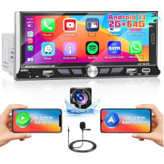 2+64G Android 13 Auto radio 1 DIN ar satelītnavigāciju Bezvadu Carplay Android auto ekrāns 6,9 collu skārienjūtīgais displejs Auto radio ar GPS WiFi BT FM RDS atpakaļgaitas kamera