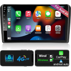 Android auto radio ar navigācijas ekrānu Bezvadu Carplay Bezvadu Android auto Audi A3 S3 RS3 2003-2012.9 collu Android 8 kodolu auto radio Touch displejs ar Bluetooth RDS AM FM FM GPS WiFi