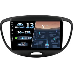 BXLIYER Android 13 IPS auto radio piemērots Hyundai I10 (2007-2013) - iebūvēts bezvadu CarPlay Android auto - bezmaksas atpakaļgaitas kamera - 2G + 32G - 9 collu 2 DIN - DAB stūres vadība WiFi Fast