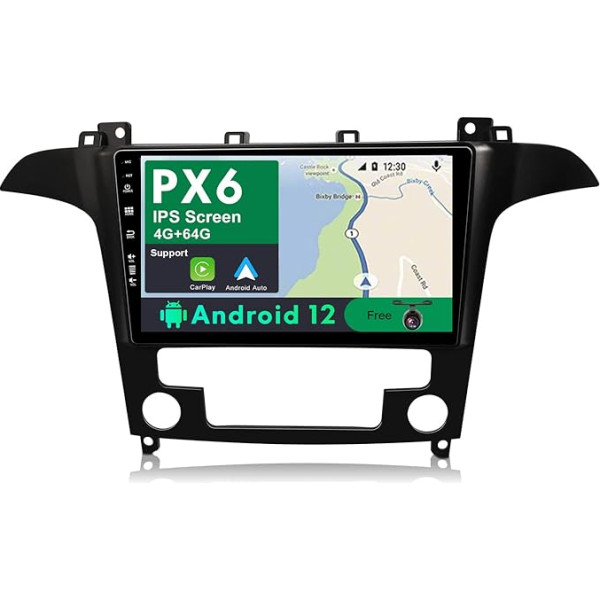 JOYX PX6 Android 12 auto radio, piemērots Ford S-Max (2007-2008) - [4G + 64G] - kamera Canbus Free - 2 DIN - 9 collas 2.5D - atbalsta DAB stūres vadības ierīci 4G WiFi Bluetooth 4.0 Carplay Android