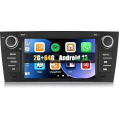 [2+64G] SIXWIN Android 13 auto radio BMW E90 ar Carplay/Android Car/Mirrorlink, 7 collu kapacitīvais skārienjūtīgais skārienekrāns Atbalsta WiFi GPS FM Bluetooth EQ