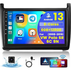 Hikity [6G+128G] 8 kodolu Android 13 ar bezvadu Carplay Android automašīnai VW Polo 6R 6C 9N 2008-2020 9 collu auto radio ar GPS navigāciju Bluetooth WiFi RDS DSP FM 3 dalīts ekrāns SWC aizmugures skata kamera