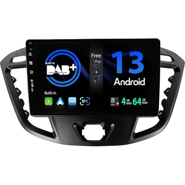 SXAUTO [Iebūvēts DAB] Android 13 auto radio Ford Tourneo Transit Custom (2013-2021) - CarPlay Android Car - Kamera + Mikrofons - 4G + 64G - 360-CAM stūres kontrole WiFi DSP - 2 DIN IPS 9