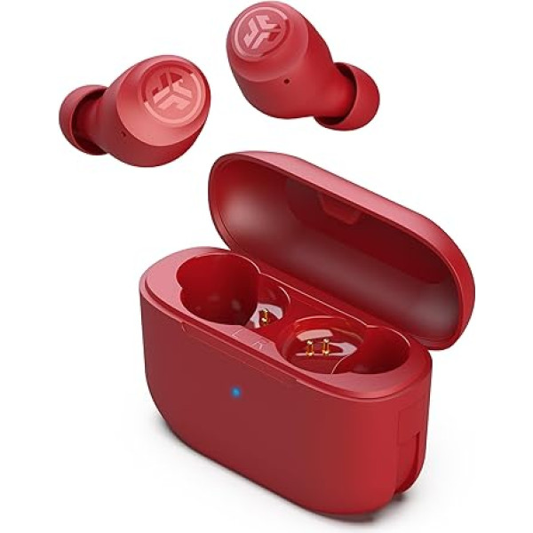 JLab Go Air Pop+ In-Ear bezvadu Bluetooth austiņas, patiesi bezvadu austiņas, 35+ stundu austiņas, bezvadu austiņas, austiņas ar mikrofonu, USB-C lādēšanas kārba, daudzpunktu, EQ3 skaņa, rozā sarkanas krāsas