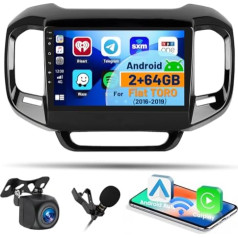 Hikity 2 + 64 GB Android 13 Auto radio Double DIN Fiat Toro 2016-2019 ar bezvadu CarPlay Android Car Mirror Link 9 collu skārienjūtīgais ekrāns ar navigāciju WiFi SWC FM RDS USB Mic Reversing