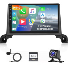 Hodozzy 2G + 64G Android auto radio Peugeot 5008/4008/3008 2017-2020 Bezvadu Carplay Android automašīnai, 9 collu skārienjūtīgais ekrāns ar GPS WiFi Bluetooth HiFi FM RDS radio Mirrorlink Canbus aizmugures skata kamera