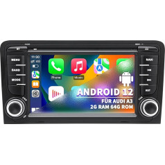 Auto radio Audi A3 S3 8P RS3 2003 2004 2005 2005 2006 2007 2008 2008 2009 2010 2011 2012, Android 12 sistēma 2G+64G ar Carplay Android Car, 7 collu skārienekrāns, atbalsta GPS navigāciju WLAN Bluetooth FM