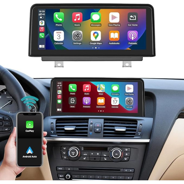 Ninetom 10,25 collu auto radio skārienekrāns 2011-2012 BMW X3/X4 sērijas F25 F26 ar CIC sistēmu, atbalsta Apple CarPlay/Android Auto/Mirrorlink/Navigāciju, modernizēta auto stereo sistēma