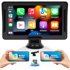 CAMECHO Bezvadu A-pple Carplay Android pārnēsājamais auto radio, 7 collu HD auto stereo skārienjūtīgais displejs ar Siri Bluetooth EQ FM GPS Mirror Link Airplay aizmugures skata kamera