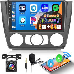 Inefala Android 13 2G/64G auto radio ar GPS navigāciju BMW 1. sērijas E87 E81 E82 E88 2008-2012 radio bezvadu Carplay Android automašīnai, 9 collu skārienjūtīgais ekrāns, GPS, WiFi, BT, USB, FM RDS, ekvalaizers, MIC, CAM