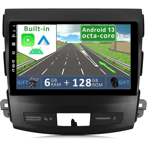 YUNTX [6GB + 128GB] Android 13 2 DIN Auto Stereo piemērots Mitsubishi Outlander/Peugeot 4007/Citroen C-Crosser [Iebūvēts CarPlay/Android Car/DSP]-Bez kameru atbalsts DAB/Stūres vadības stūres/MirrorLink