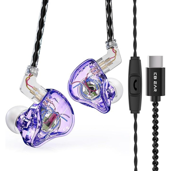 keephifi KBEAR Storm USB C In-Ear austiņas ar vadu, 10 mm dinamisko draiveri un noņemamu kabeli dziedātājiem mūziķiem audiofilam (violetas ar mikrofonu)