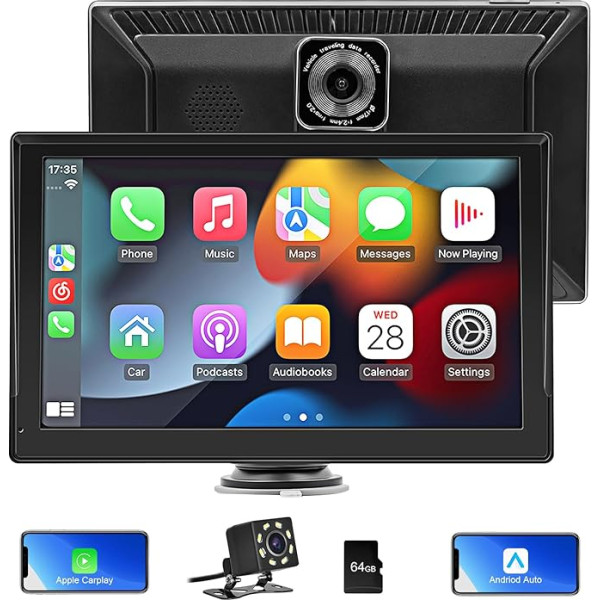 Bezvadu Apple Carplay ekrāns automašīnai Pārnēsājams 9 collu skārienjūtīgais ekrāns Android automašīnai, pārnēsājams skārienjūtīgais ekrāns automašīnas stereo GPS navigācijas automašīnas multimediju atskaņotājs ar Bluetooth, Airp