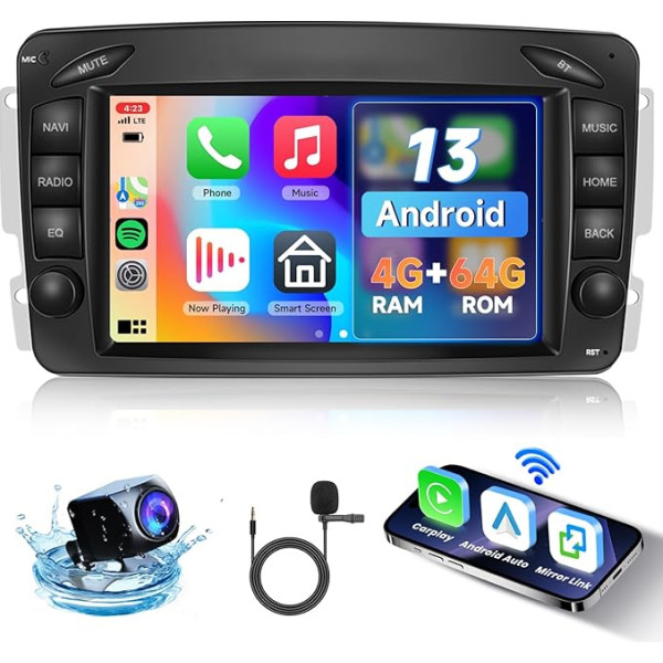 Hodozzy 4+64G Android Autoradio für Mercedes Benz C CLK G Klasse W203 W209 W463 Viano Vito W639 mit Wireless Carplay Android Auto,Radio 7 Zoll Touchscreen mit Navi WiFi Bluetooth FM Rückfahrkamera