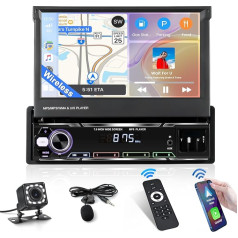 Inefala 1 Din Autoradio mit einziehbarem Bildschirm Kompatibel mit Carplay Android Auto, 7-Zoll-Autoradio-Touchscreen Unterstützt Bluetooth/Mirror Link/FM AM RDS/USB/AUX/EQ mit Rückfahrkamera