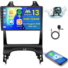 2+64GB Android 13 Auto Radio Peugeot 3008 2009-2015 Radio Wireless Carplay Android Car, 9 collu IPS Touch Screen Radio ar atpakaļgaitas kameru, Bluetooth, Navi, WiFi, DSP, EQ, Mirror Link