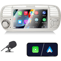 Liubobu Auto radio Fiat 500 2007-2015, saderīgs ar Wireless Carplay & Android Car, 7 collu Fiat 500 radio ar skārienjūtīgo ekrānu/Bluetooth/FM/AM/USB/DPS/RDS/Mirror Link-White