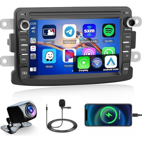 2+64G Inefala Wireless Carplay Auto Radio Android priekš Renault Dacia Logan Sandero Lodgy 2011-2017, 7 collu skārienjūtīgais ekrāns, radio ar Android Car, HiFi, FM/RDS, GPS, BT, WiFi, mikrofons, atpakaļgaita