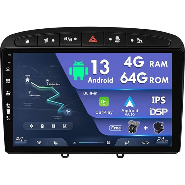 MISONDA 9 collu IPS Android auto radio Peugeot 308/308SW/408 (2008-2010) - [4G + 64G] - Iebūvēts DSP + Carplay - Kamera bez mikrofona - SWC 4GBT DAB 360 Fast-Boot AUX