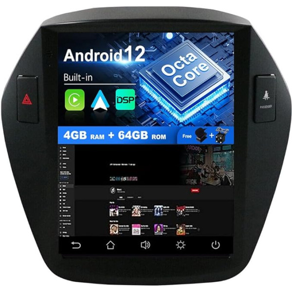 SXAUTO Android 12 auto radio Hyundai i30 (2017-2018) - Iebūvēts Carplay/Android Car - LED kamera + mikrofons - 4G + 64G - DAB 360-CAM vadība no stūres rata Fast Boot WiFi AHD Bluetooth - 2 DIN IPS 9.7