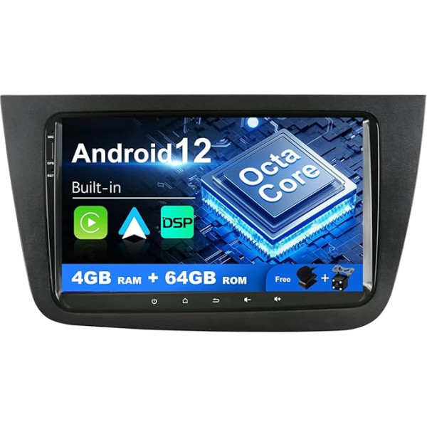 SXAUTO Android 12 autoradio Seat Altea (2004-2015) / Toledo (2004-2009) - Iebūvēts Carplay/Android Car - Kamera + MIC - 4G + 64G - DAB 360-CAM stūres vadības pults Fast Boot WiFi - 2 DIN IPS 9