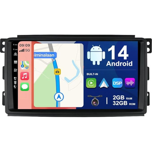 BXLIYER 9 collu Android 12 auto radio priekš Benz Smart Fortwo 451 (2005-2010) - atpakaļgaitas kamera - 2G + 32G - 2 DIN - DAB stūres vadības pults WiFi Carplay Android auto DSP Split Screen 4G Bluetooth