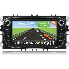 YUNTX Android 10 auto radio Ford Focus Mondeo S-Max C-Max Galaxy 4G + 64G [Iebūvēts CarPlay/Android Car/DSP/GPS] - Bezmaksas kameras un MIC atbalsts DAB/ stūres vadības stūres vadība/360 kamera/GPS. /2 DIN/USB