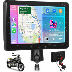 Podofo Pārnēsājams auto radio motocikliem ar bezvadu Carplay, Android auto, 7 collu skārienjūtīgais ekrāns, Carplay auto radio ar Bluetooth, GPS navigāciju, FM raidītāju, TF karti, USB, ekvalaizeru motociklam