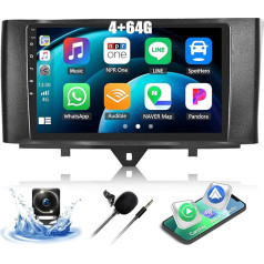 4+64G SIXWIN Android 13 auto radio Mercedes-Benz Smart Fortwo 2011-2015 ar Carplay/Android Auto/Mirrorlink, 9 collu kapacitīvais skārienjūtīgais skārienjūtīgais ekrāns Atbalsta WiFi/GPS/FM/Bluetooth/SWC