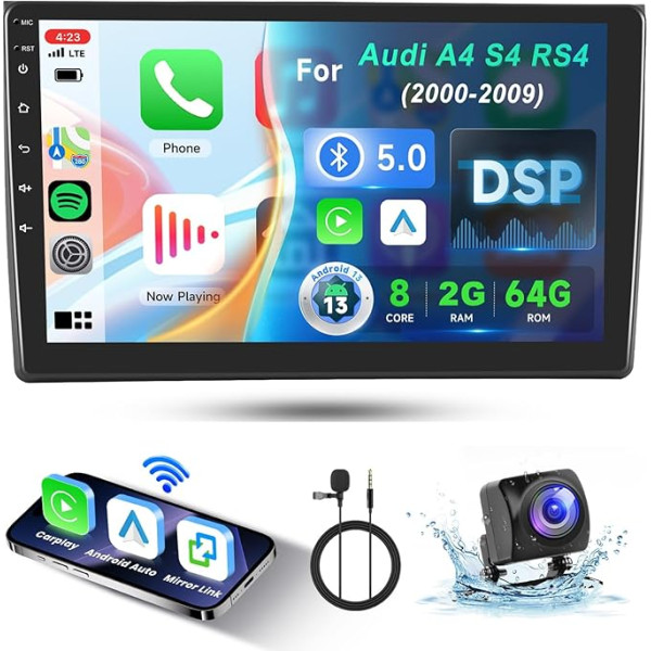 8 kodolu 2 + 64G: Rācija ar Android Car/WiFi/GPS/RDS/FM/Bluetooth/USB + atpakaļgaitas kamera, 9 collu skārienjūtīgais ekrāns, Android auto radio ar Android Car/WiFi/GPS/RDS/FM/Bluetooth/USB + atpakaļgaitas kamera