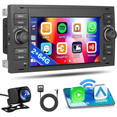 Inefala 2G + 64G priekš Ford Transit Fiesta Focus Galaxy Mondeo Fusion Kuga C-Max S-Max Autoradio Android 13 ar Wireless Carplay & Android Car Radio FM/RDS WiFi BT SWC Mic + atpakaļgaitas kamera - 7 collas