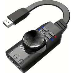 USB ārējā skaņas karte Virtuālais 7.1 Surround skaņas kartes adapteris ar PUBG skaņas efektiem PC/PS4/PS5/Mac/spēlēšanas austiņām, Plug and Play