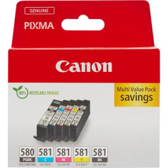 Canon Tinten-Multipack - PGI-580/CLI-581 Original Drucker-Tintenpatronen 5er-Pack (1 x Schwarz, 1 x Cyan, 1 x Magenta, 1 x Gelb & 1 x Schwarz) - Kompatibel PIXMA Druckern