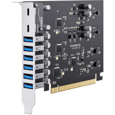 Inateck PCIe USB 3.2 Gen 2 karte, USB C Power Delivery uzlādes karte, 2 USB C pieslēgvietas un 6 USB A pieslēgvietas ar kopējo joslas platumu 16 Gbps, KU8212