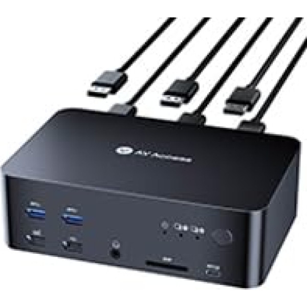 AV Access KVM slēdzis, 8K DisplayPort dokstacija 2 PC un datora 3 monitoriem, DisplayPort 2.0, 1G Ethernet, USB 3.0, HDCP 2.3, 4K@165/144Hz, 2K@144Hz spēlēm un mājas birojam, iDock D23