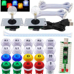 SJ@JX 2 spēlētāju arkādes spēļu LED DIY komplekts LED poga ar nulles kavēšanos USB kodētājs Mehāniskās tastatūras slēdzis PC Raspberry Pi Arkādes cīņu džoistikam Xbox stila krāsu LED diode