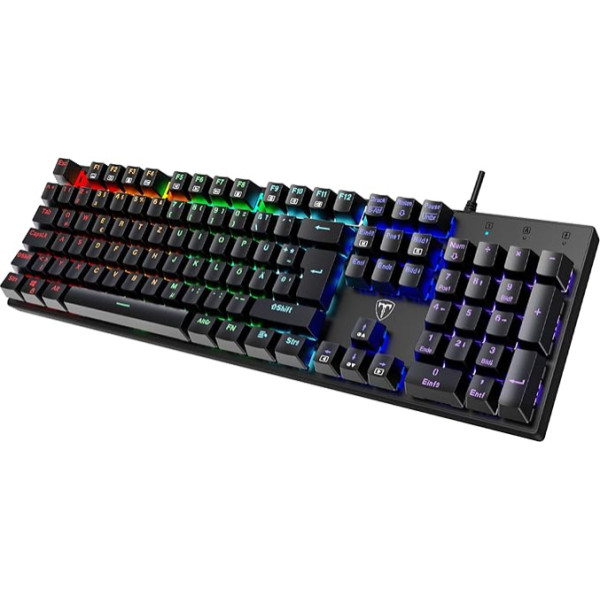 RisoPhy mehāniskā spēļu tastatūra, RGB 104 taustiņi, īpaši plāna spēlētāju tastatūra ar ziliem slēdžiem (taustes un klikšķināšanas), mehāniskā tastatūra, aizsargāta pret spridzekļiem, vācu QWERTZ izkārtojums